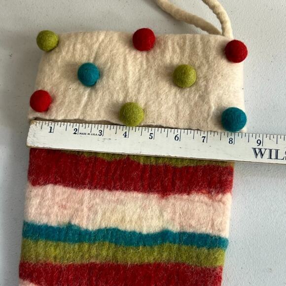 Wool Christmas Stocking 21" Colorful Striped Felt Polka Dots - Picture 4 of 5
